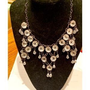 Glass intaglio floral & faceted glass bauble bib festoon necklace